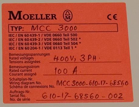 Klockner Moeller Modan MCC 3000 Motor Control Center  