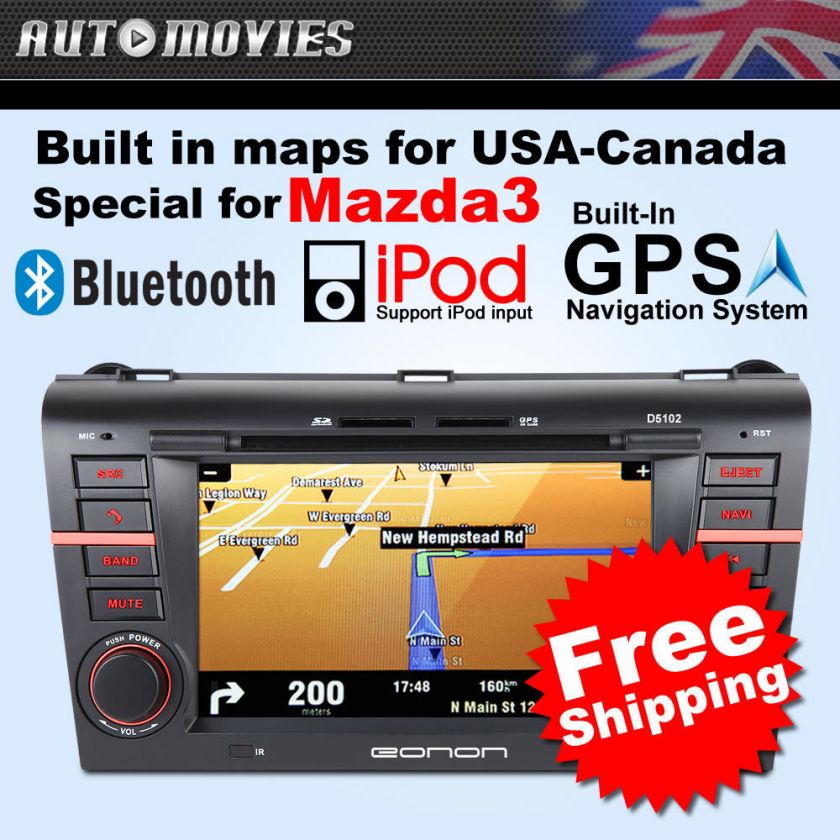   Car GPS 7 HD LCD Touchscreen Bluetooth DVD Player for Mazda3  