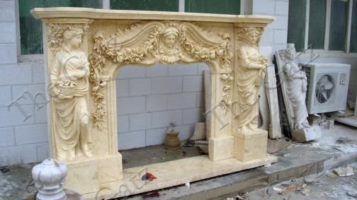 Marble Fireplace Mantel, Figural Woman, Hand Carved  