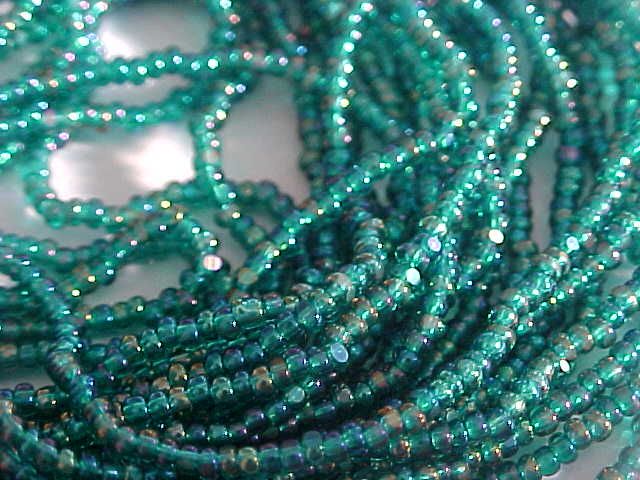 VTG 1 HANK TEAL BLUE AB SEED BEAD CHARLOTTE CUT A+  