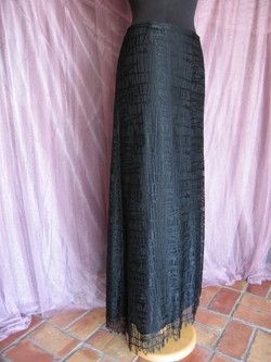 MODERN & ABSTRACT GEOMETRIC BLACK LACE OVER BLACK DRAPING CREPE