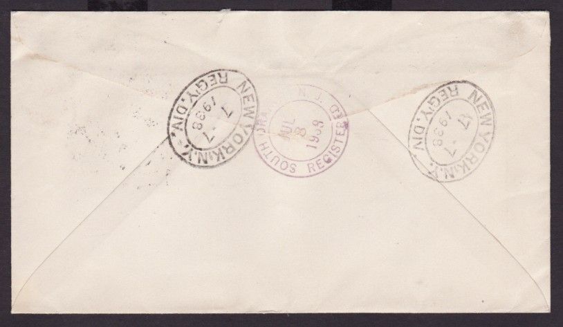 JAMAICA 1938 REGISTERED COVER to USA KGV ½d & 4d STAMPS  