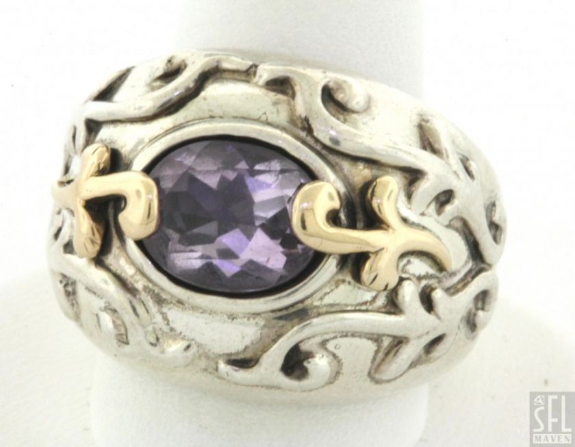 VINTAGE 14K GOLD/STERLING SILVER 3.25CT AMETHYST DESIGNER COCKTAIL 