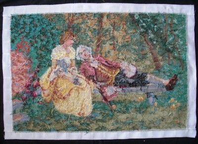 vintage cross stitched picture needlepoint RESTING 28x18. Excellent 