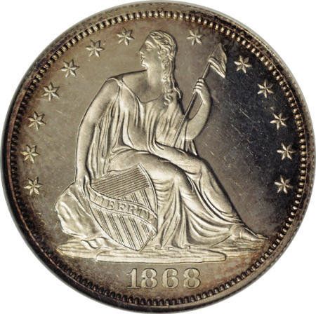 C0047 Proof Seated Half Dollar, 1868 50C PR65 Cameo NGC  