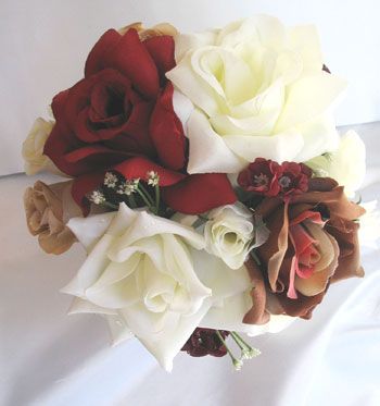 21pcs Bridal bouquet wedding flowers BURGUNDY / BROWN  