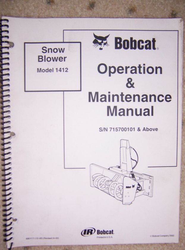 2002 IR Bobcat Snow Blower 1412 Manual Loader Attach V  