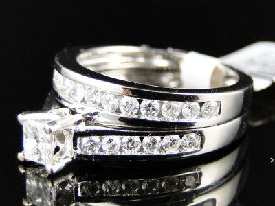   PRINCESS DIAMOND SOLITAIRE WEDDING ENGAGEMENT DUO RING SET 1.00CT