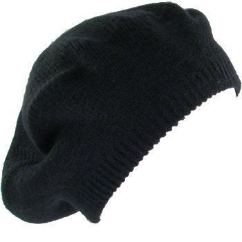 NEW SOLID BERET TAM KNIT SLOUCHY JUNIOR CAP HAT BLACK  