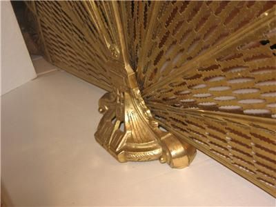 vintage BRASS PEACOCK FIREPLACE SCREEN fan style PRETTY  