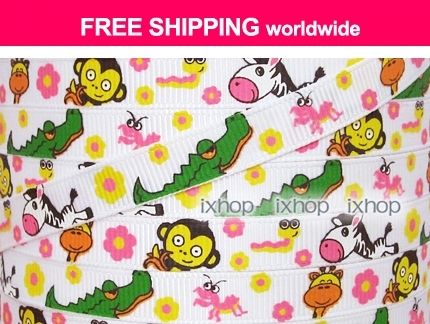 5y 7/8 2mm Jungle Crocodile Monkey (U PICK COLOR) Grosgrain Ribbon 