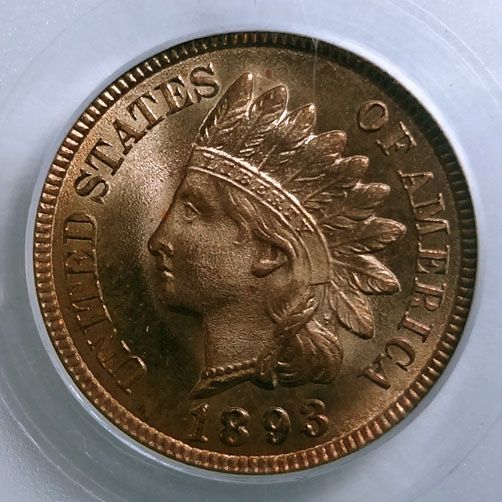 1893 INDIAN CENT PCGS MS 65 RED CHERRY  