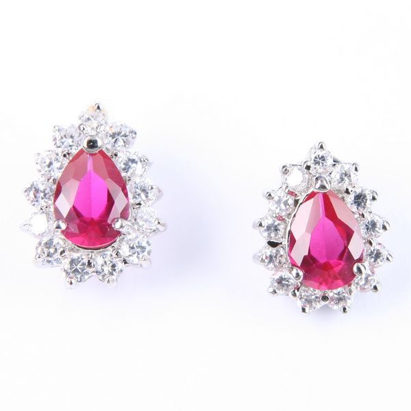 5x7mm RED RUBY COCKTAIL DROP EARRINGS **  