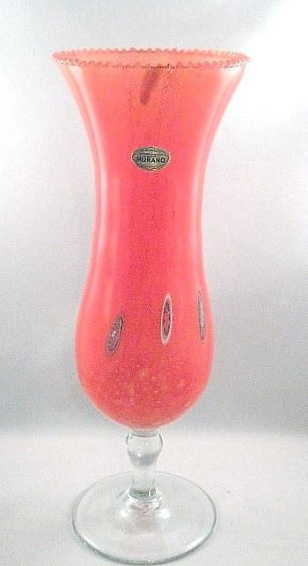 1960s MURANO VETRO ESEGUITO 14 ORANGE HURRICANE VASE  