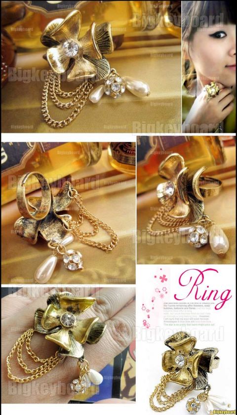   Beautiful Retro Vintage Tassel Fringe Flower Pearl Rhinestone Ring