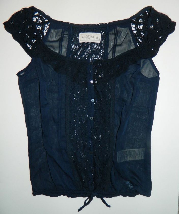 Abercrombie Womens NWT Mia Navy Blue Battenburg Lace Trim Top Shirt M 