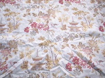 Cream Japanese Themed Fabric/Upholstery Fabric Remnant  