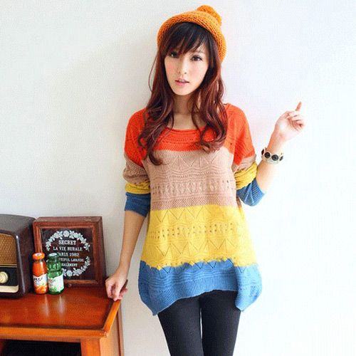 CASUAL MULTICOLOR STRIPES PATCHWORK JUMPER PULLOVER ZZ00174  