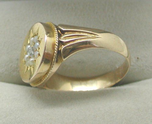 Beautiful Antique Heavy 18ct Gold Pearl And Diamond Ring  