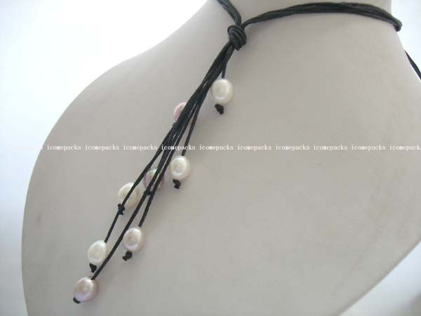 20.5 10×9mm white and purple egg freshwater pearl necklace