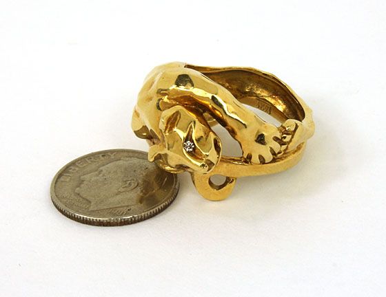 VINTAGE 18K GOLD & DIAMONDS 3D PANTHER LADIES BAND RING  