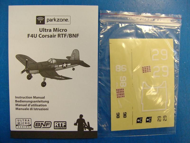   Micro F4U Corsair RTF Electric RC R/C Airplane Parts PKZU1600  