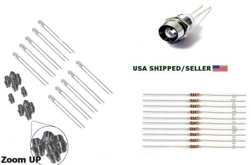 10 White 5mm Leds,Holders,Resistors for 18v Systems,  