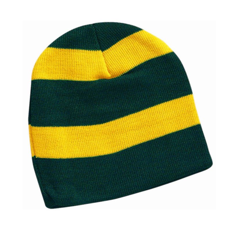 Striped Knit Beanie Rugby Stripes School College Stocking Cap Skull 