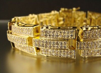 MENS YELLOW GOLD FINISH SIMULATED DIAMOND BRACELET  