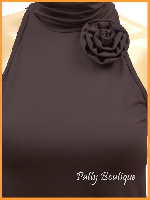 Ruched Turtleneck Flower Brooch Cocktail Party Dress  