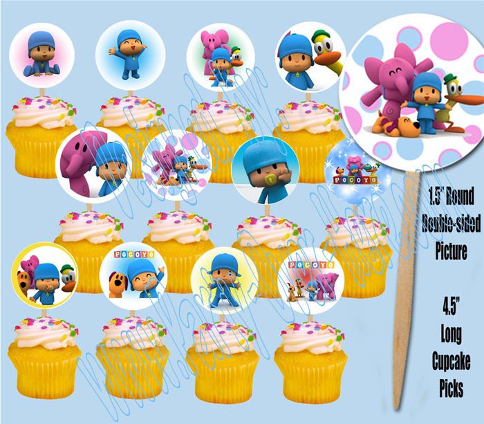 Pocoyo 1.5 Round Cupcake Picks Cake Toppers  12 pcs  