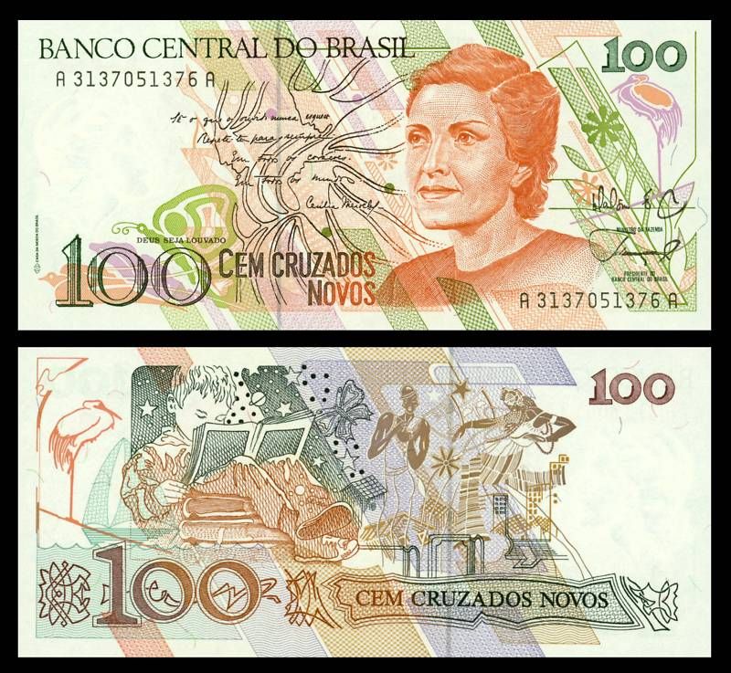 Brazil P 220 100 Cruzados Novo ND 1989 Unc. Banknote  