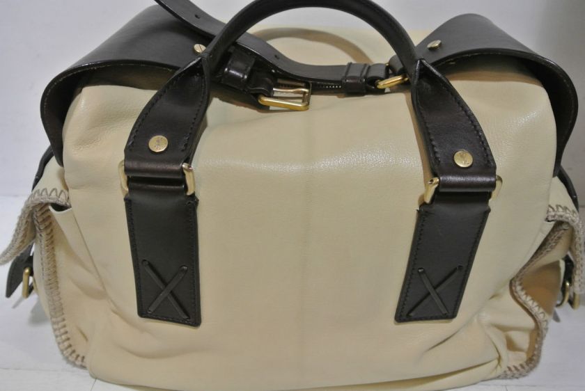 Yves St Laurent Cream and Brown Satchel. Retail $1,795.00  