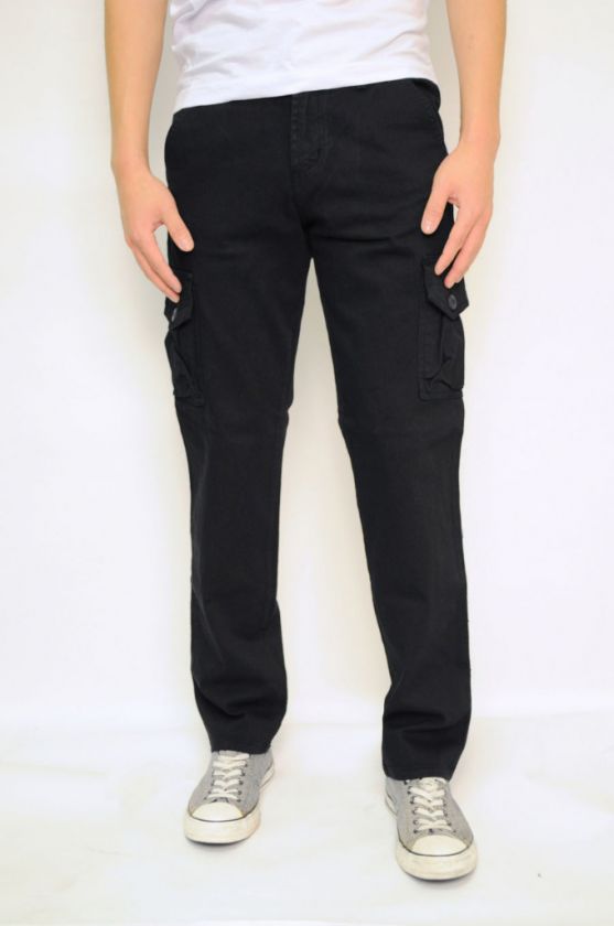 Slim straight Cargo Pants for Men. Made in USA. Black  