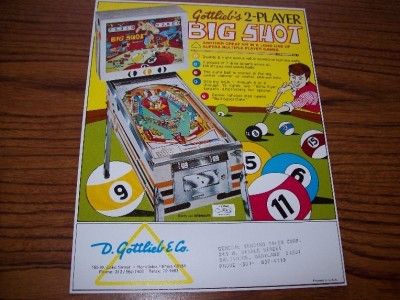 1974 GOTTLIEB BIG SHOT ORIGINAL PINBALL MACHINE FLYER BROCHURE  