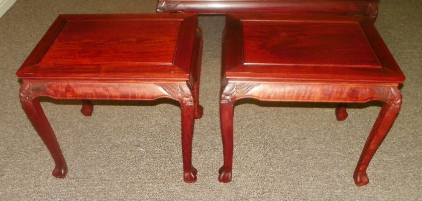 Pair Rosewood Carved Side Tables End Tables (TKC)  