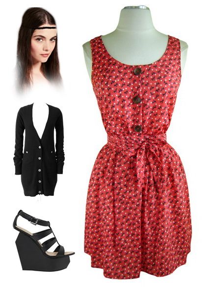 Vtg Inspired Red KITTY CAT & POLKA DOT Print SunDress  