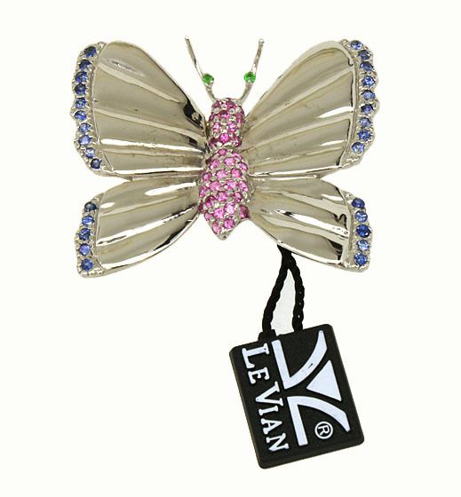 LE VIAN 18K GOLD & 1.66 CTS GEMS BUTTERFLY PIN BROOCH  