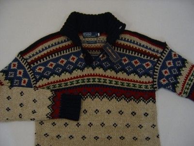   Lauren M Button Mockneck Sweater Wool Silk Linen FairIsle Nordic Mens