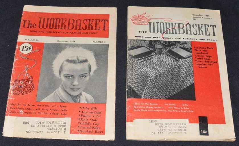 TWO WORKBASKET MAGAZINES   KNITTING PATTERNS 1958 1954  