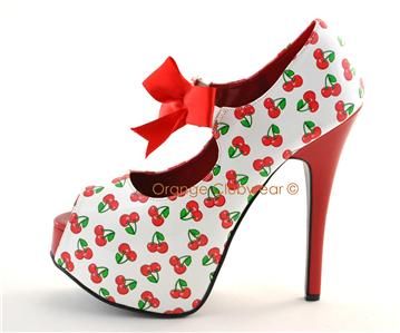 PINUP Burlesque Retro Rockabilly Cherry High Heels Shoe  