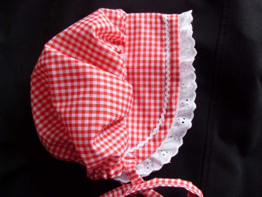 Baby Sunhat Bonnet RED GINGHAM sz nb,3,6,9,12,18 mo  