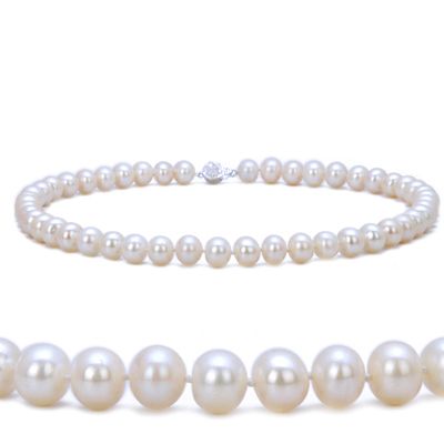 10 11mm Genuine Pearls w/925 Silver Rose Clasp Necklace  