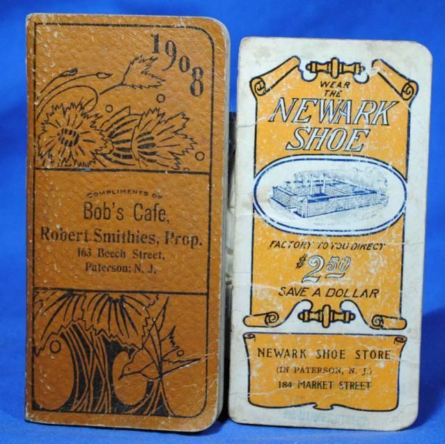   NJ New Jersey Pocket Calendar Notebook Bobs Cafe 1908 & Newark Shoe