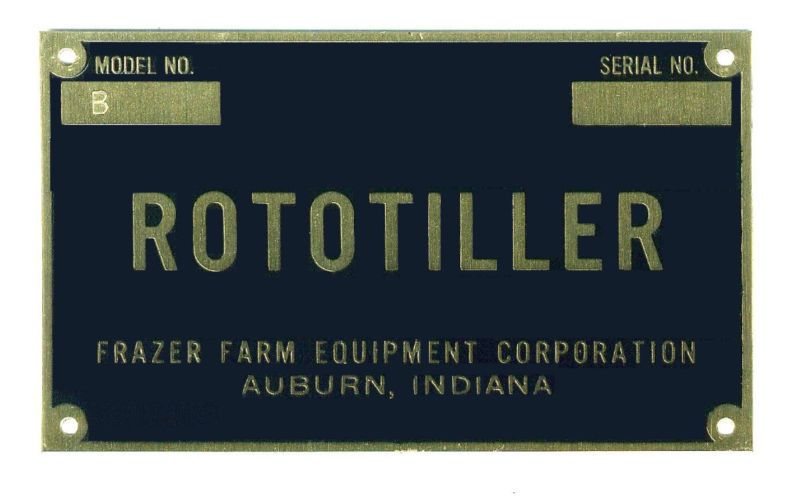 5000NP Frazer Rototiller Blank Name Tagg Plate NEW  