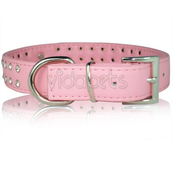 11 14 Pink Leather Rhinestone Dog Collar Small  