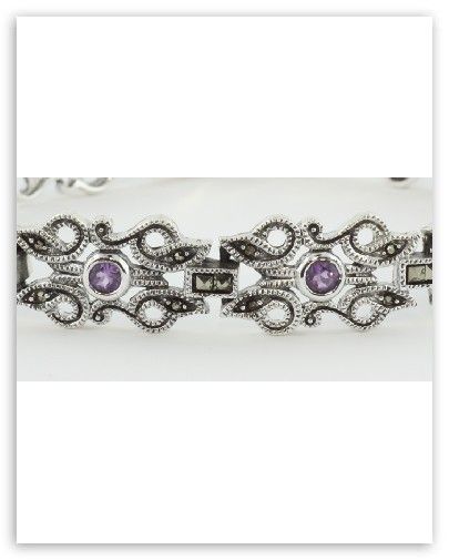   Amethyst and Marcasite Bracelet 7 1/4 inches Sterling Silver  