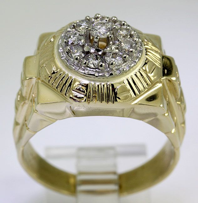 ORNATE .95CT 9 ROUND BRILLIANT DIAMOND MENS PRESIDENT RING 14K YELLOW 