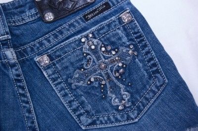   MISS ME Jean Cut off Shorts. RHINESTONES, LACE, BLING Size 14 24