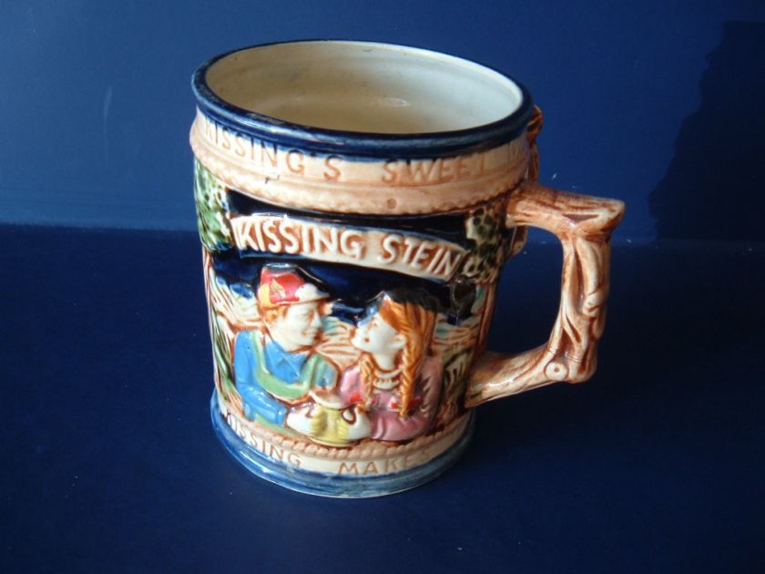 Vintage Kissing Beer Mug Stein 2 Handles HP LEGO Japan Branch Twig 